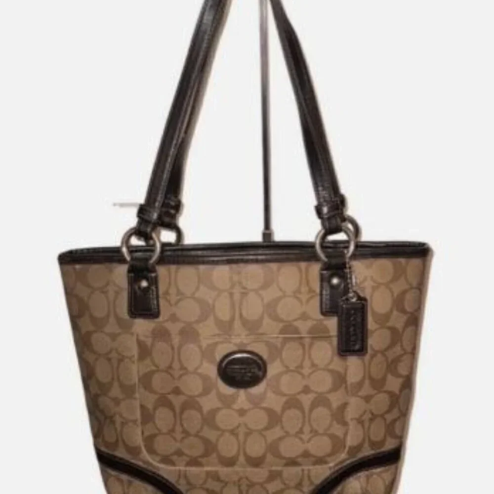 Authentic Coach F18917 Peyton Signature Logo Heritage Handbag Tote Brown Vtg Y2K